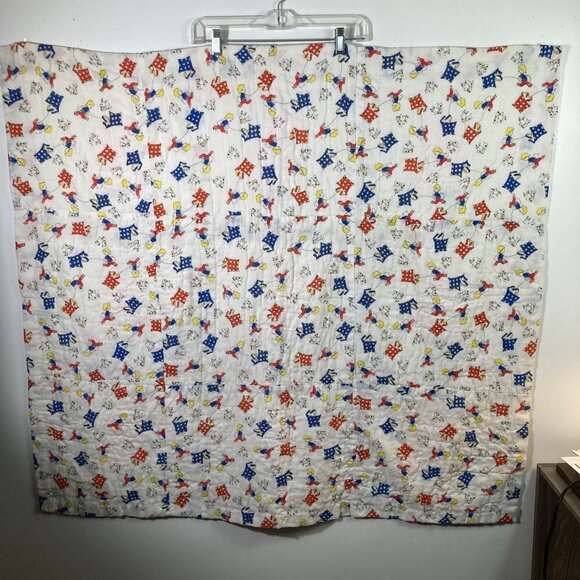 Vintage Handmade Embroidered Baby Quilt Sun Bonnet Sue Boy Flying Kite 41 x 46 - Picture 7 of 10